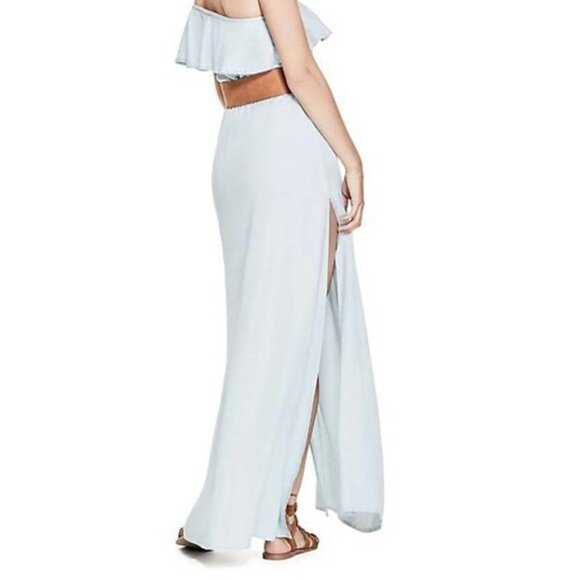 NWT GUESS Chambray One-Shoulder Maxi Dress Sz Small Sky Wash - Picture 2 of 5